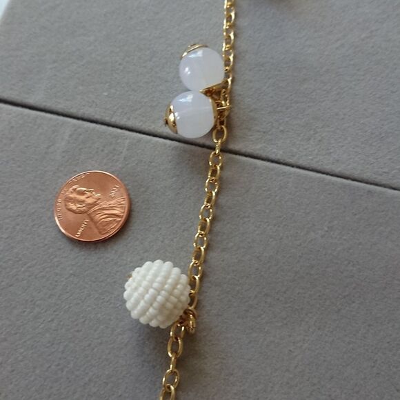 J. Crew Gold Tone White beaded & Orb long Necklace 32" - Picture 6 of 8